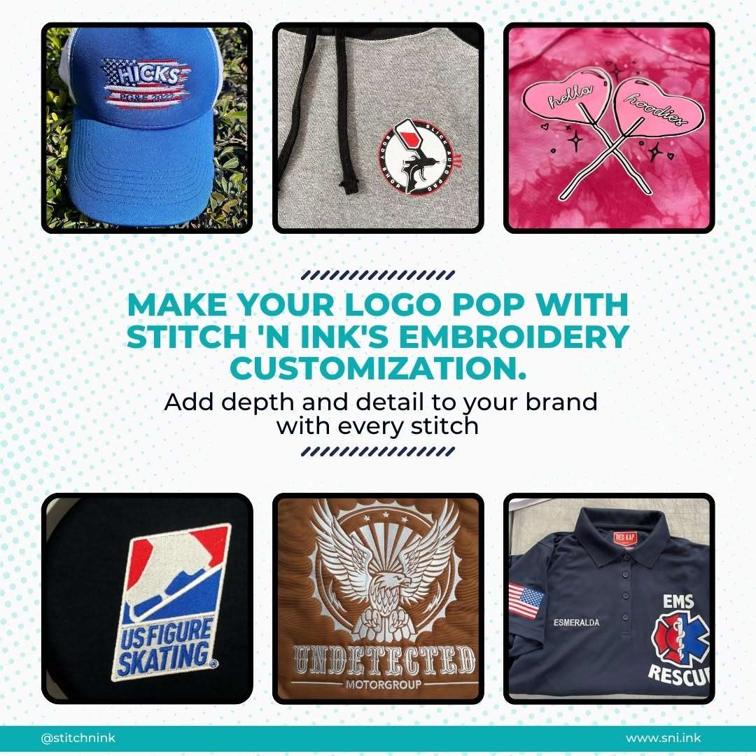 Embroidered logo detail on apparel